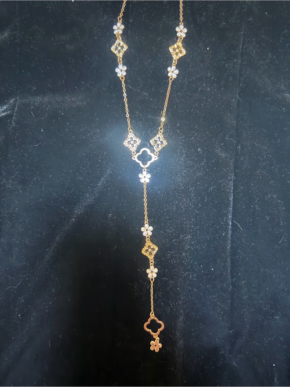Gold Floral Drop Lariat Necklace - Elegant Women's Jewelry